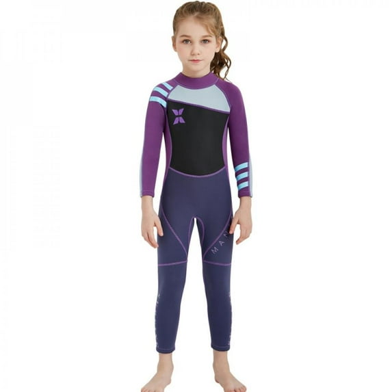 UP TO 15% OFF! Kids Boys Girls 2.5mm Neoprene Wetsuit Thermal One Piece Swimsuit UV Protection Rash Guard, Purple, XL