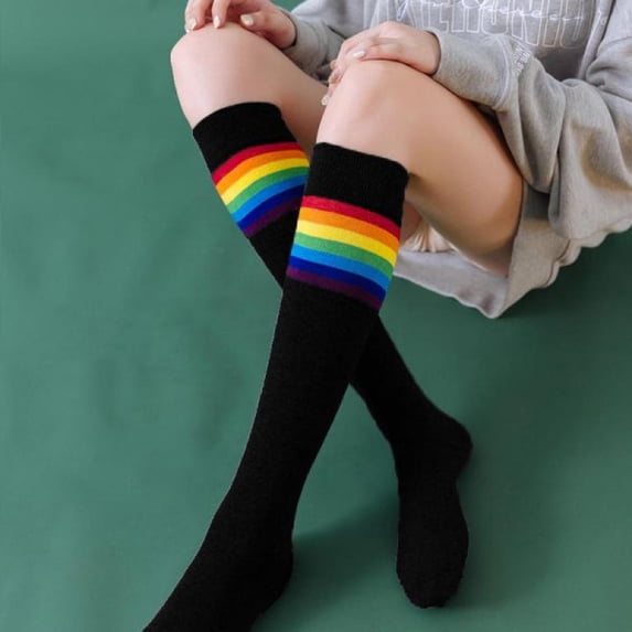 UP TO 15% OFF! Thigh High Socks Tube Socks for Women Striped Below Knee Socks Athletic Sports Soft Warm Long Socks