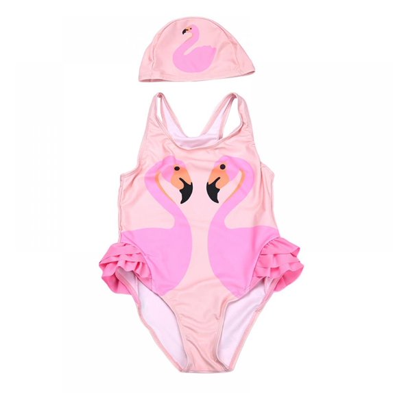 UP TO 15% OFF! Toddler Girl Swimsuit One Piece Bathing Suit with Hat Ruffle Swim Suit Swimwear Beach Wear for Kids Summer Vacation, Dark Pink, 7-8 Years