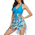 thumbnail image 1 of UP TO 15% OFF! Women High Waisted Halter Bikini Swimsuit Plus Size Vintage Tummy Control Bottom Two Piece Tankini Bathing Suits, Blue, XL, 1 of 6