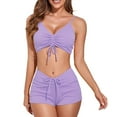 thumbnail image 1 of UP TO 15% OFF! Women's 2 Piece Spaghetti Strap Bathing Suits Top with Drawstring Shorts Bikini Set, Purple, L, 1 of 6