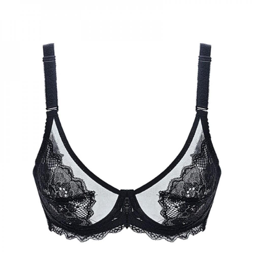 UP TO 15% OFF! Women's Sheer Mesh Bra See Through Unlined Sexy Lace  Transparent Bras Non Padded, Black, 40/90(C/D)