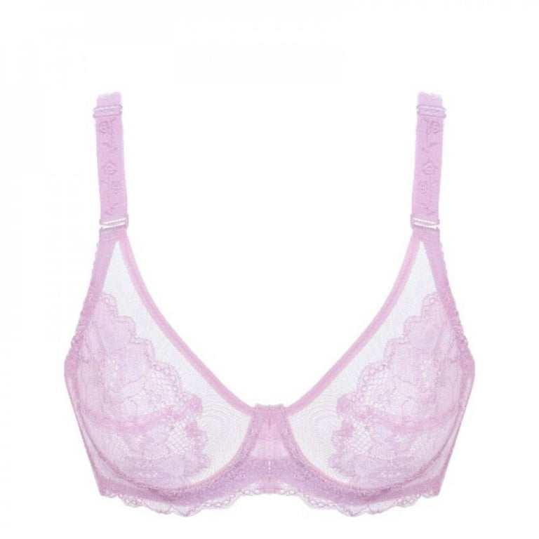 UP TO 15% OFF! Women's Sheer Mesh Bra See Through Unlined Sexy Lace Transparent  Bras Non Padded, Pink, 34/75(C/D) 