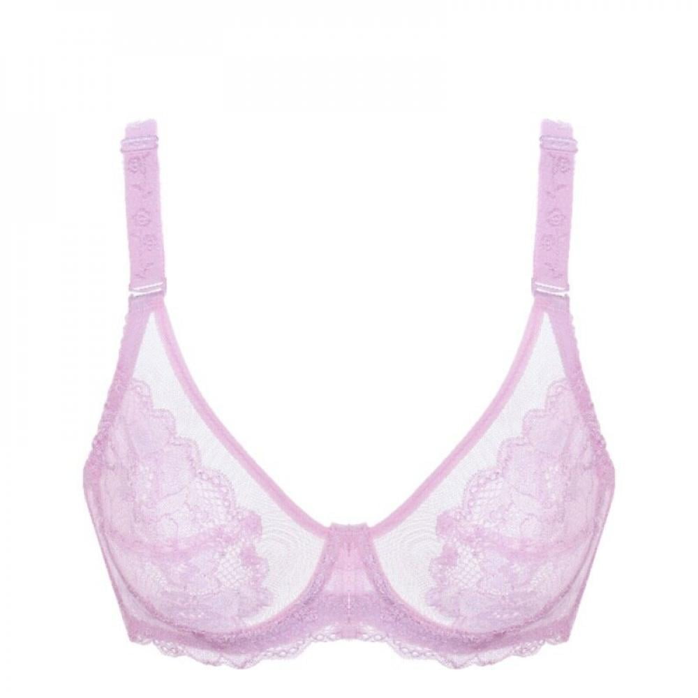 UP TO 15% OFF! Women's Sheer Mesh Bra See Through Unlined Sexy Lace  Transparent Bras Non Padded, Pink, 40/90(C/D)