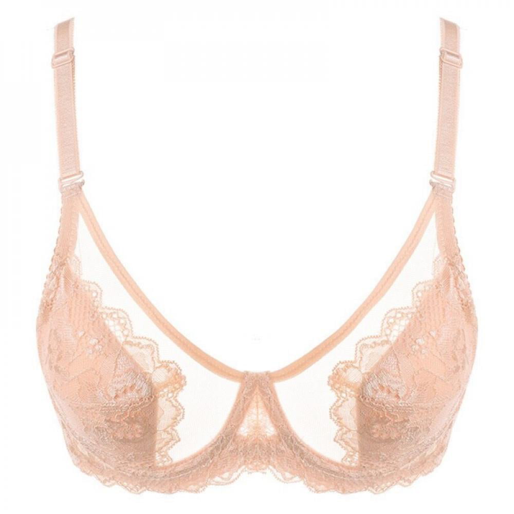 UP TO 15% OFF! Women's Sheer Mesh Bra See Through Unlined Sexy Lace Transparent  Bras Non Padded, Pink, 34/75E 