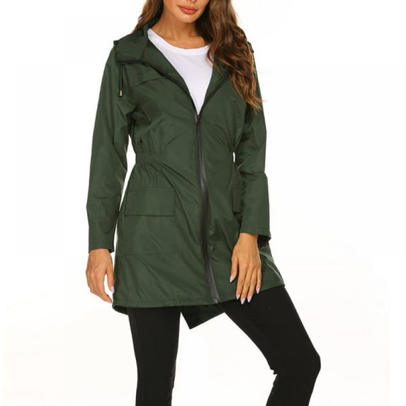 UP TO 15% OFF! Women's Spring Autumn Zipper Jacket, Fashion Waterproof Hoodie Jacket with Pockets, Insulated Coat Windbreaker Outdoor, Green XL