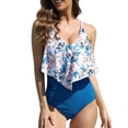 thumbnail image 1 of UP TO 15% OFF! Womens One Piece Bathing Suit Tummy Control Swimwear Ruffled Floral Swimsuits, Blue, XL, 1 of 6