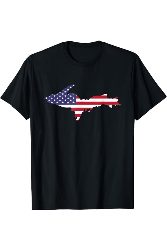 UP Upper Peninsula Michigan American Flag USA 906 Yoopers T-ShirtMen's and women's gift, black and white T-shirt, size: Extra large S-4XL