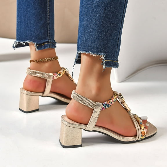 UP to 65% off Sandals for Women, Xunlbb Fashion Women Casual Round Head Comfy Slippers Beach Casual Slippers Shoes(Gold,Size:39)