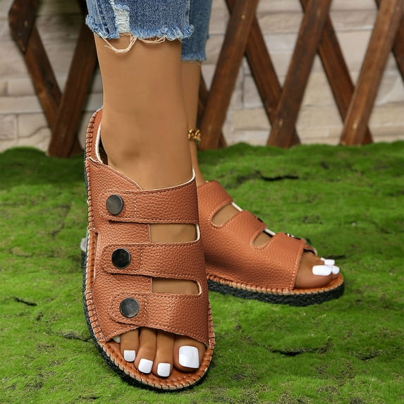 UP to 65% off Sandals for Women, Xunlbb Women's Fashion Casual Spring And Summer New Hollow Elastic Solid Color Slip-On Sandals(Brown,Size:41)