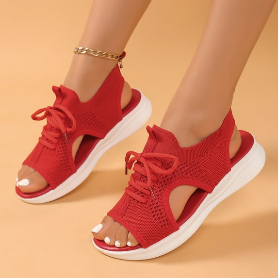 UP to 65% off Sandals for Women, Xunlbb Women's Fashion Casual Summer New Solid Color Wedge Heel Fish Mouth Strap Sandals(Red,Size:41)