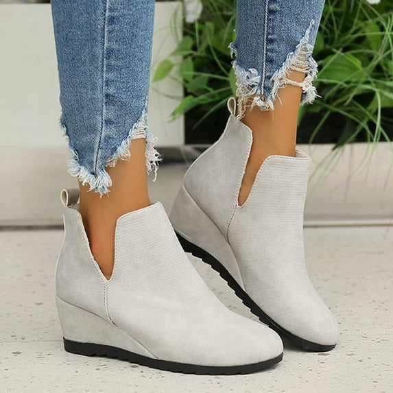 UP to 65% off Sandals for Women, Xunlbb Women's High Ankle Boots Chunky Heel Round Toe Ankle Boots(Gray,Size:40)