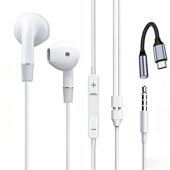 UP28 3.5mm&USB-C Wired Earbuds for iPad Pro iPhone 15 Series, Hi-Fi Stereo Sound with Mic Volume Control, Universal Android Compatible
