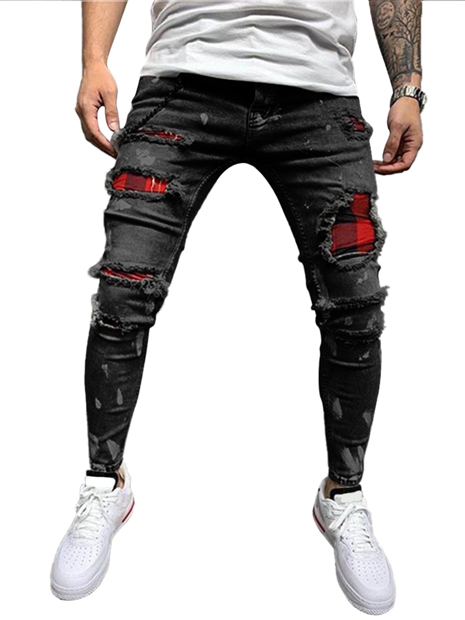Ymosrh Men's Distressed Slim Fit Stretch Jeans - Ripped Denim Pants For Casual Wear 4 thumbnail image