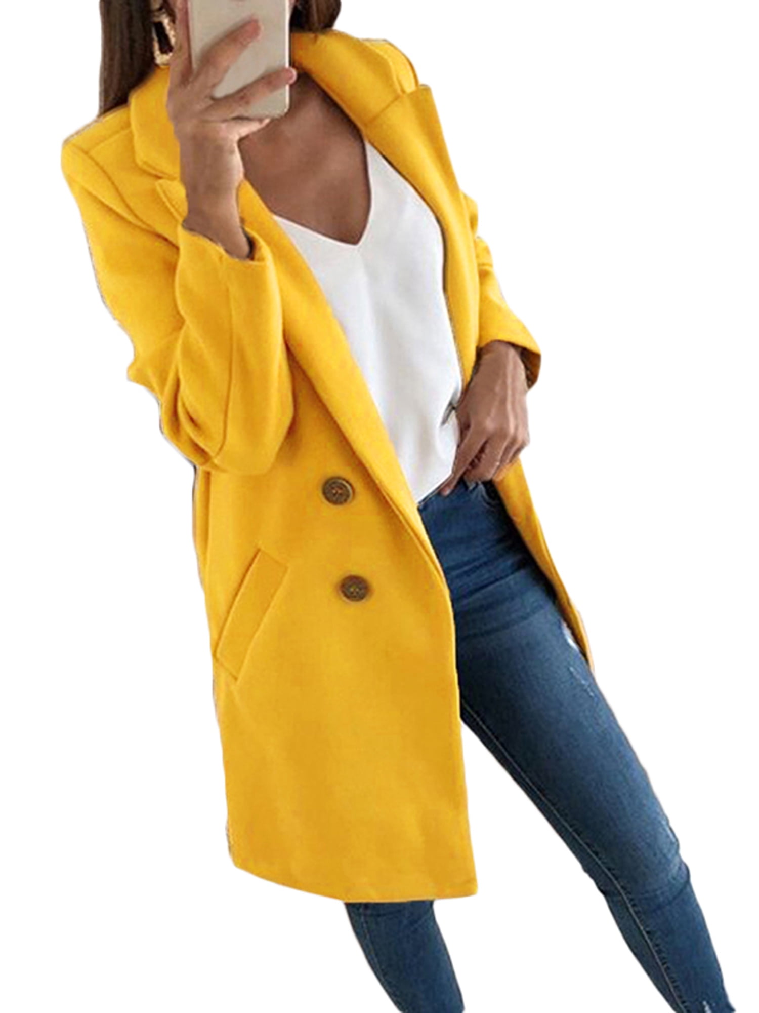 yoeyez Trench Coats for Women Fashion Women Business Attire Solid Color  Long Sleeve Single Breasted Slimming Cardigan Suit Coat Top Gabardinas Para