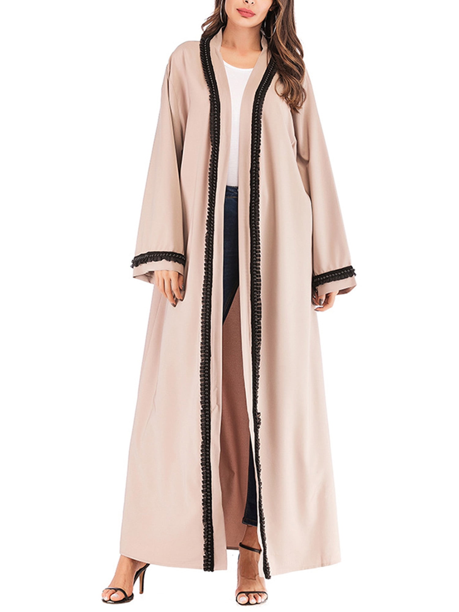 Dubai Style Women Open Front Kaftan Abaya Muslim Cardigan Robe Maxi Dress