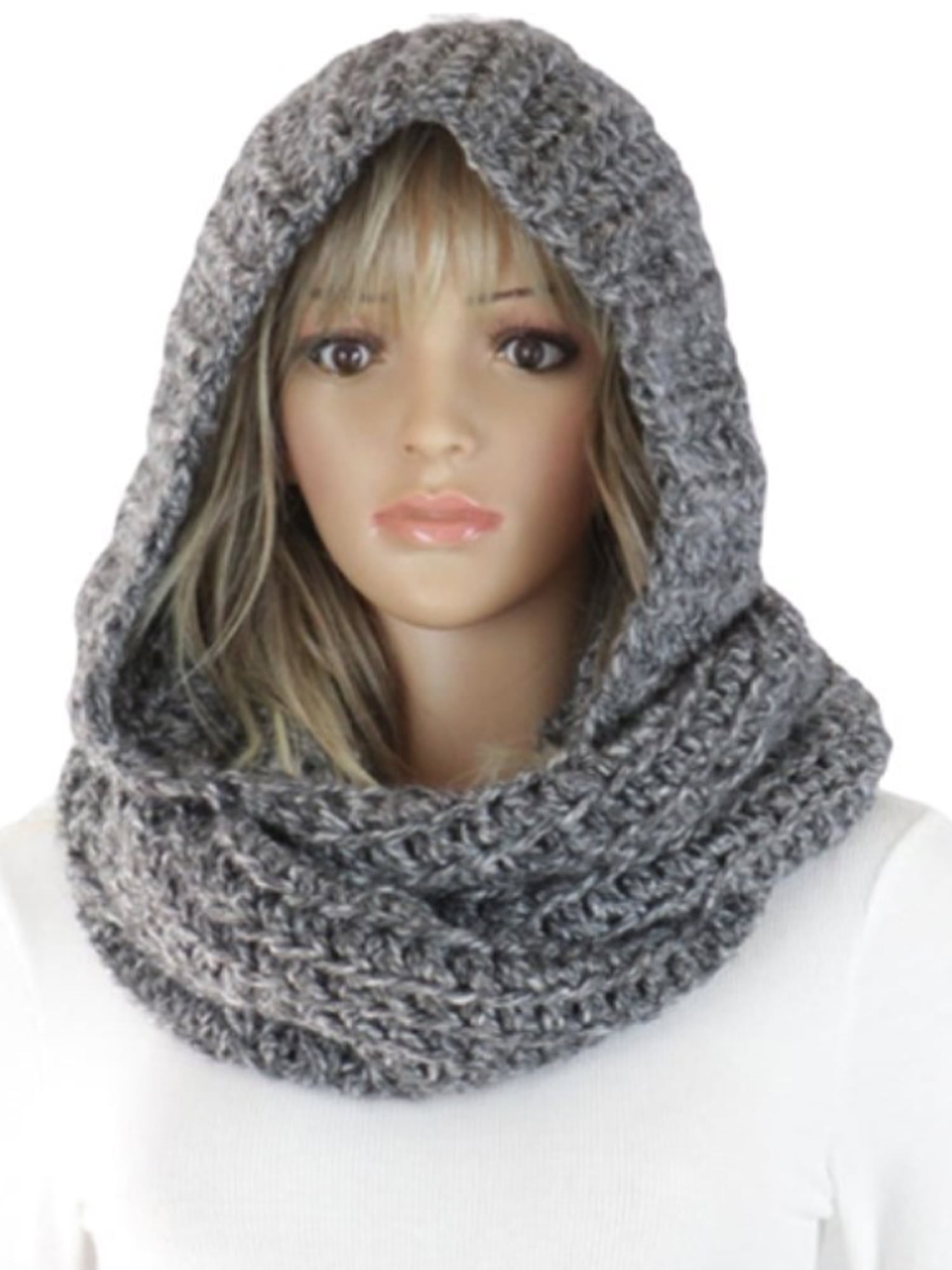 Upairc Womens Winter Knitted Hood Scarf Hat Neck Warm Hooded Scarves Head Wrap Muffler 