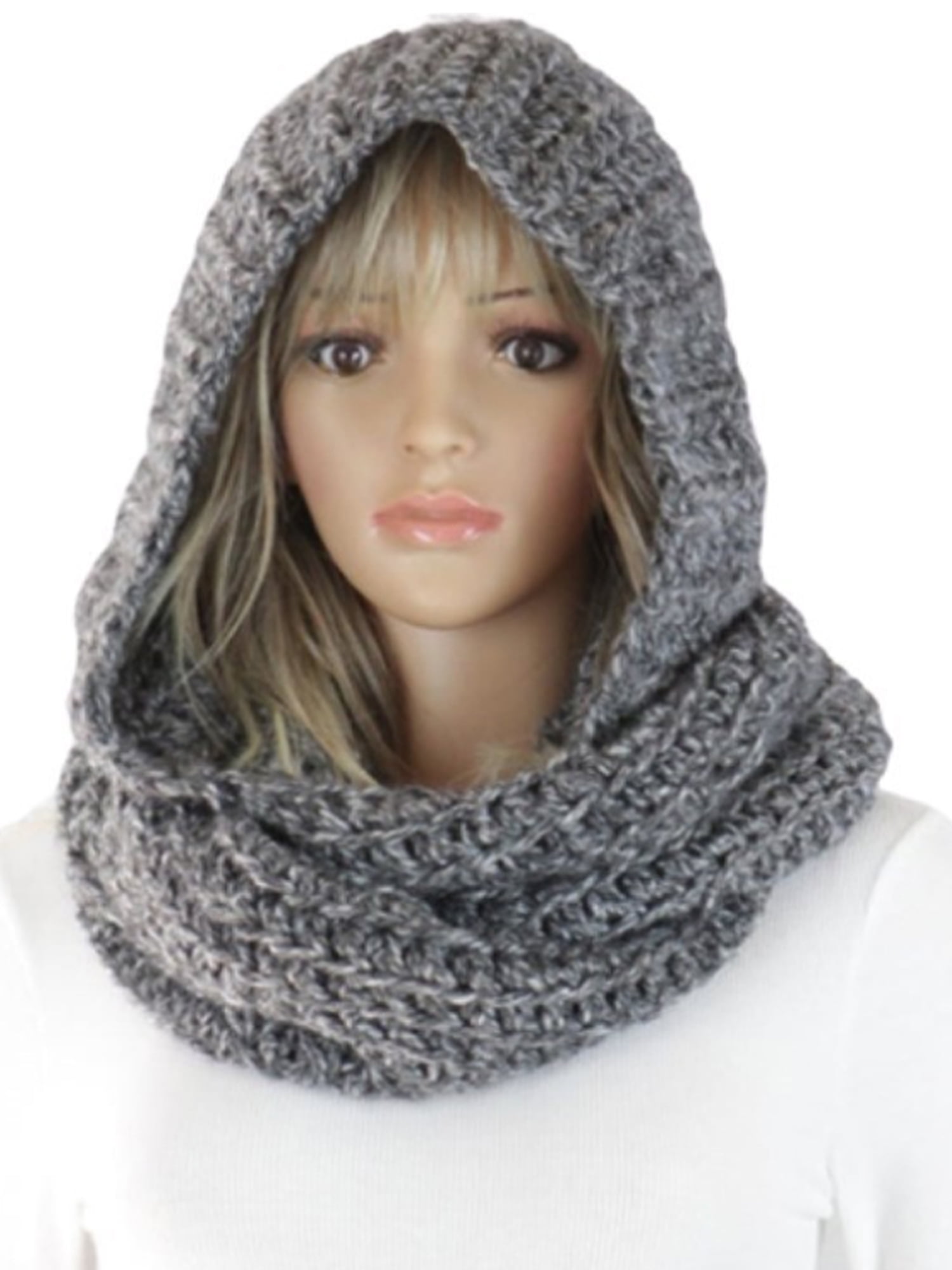 Upairc Womens Winter Knitted Hood Scarf Hat Neck Warm Hooded Scarves Head Wrap Muffler