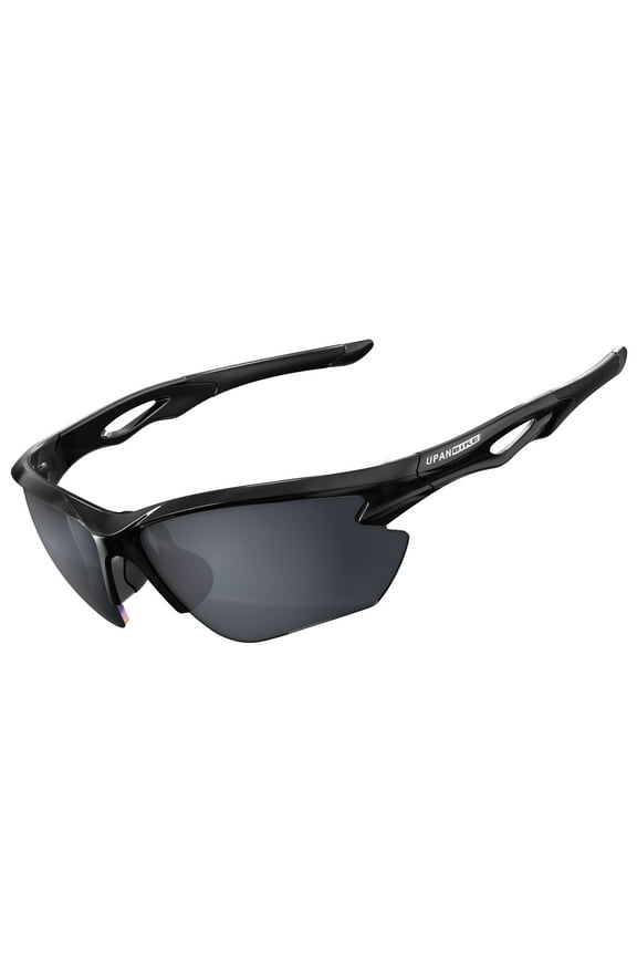 Bike Cycling Polarized Sunglasses Anti-UV400 Sports Running Sunglasses TR90 Unbreakable Frame Adult Unisex Goggles, (Glossy Black Frame/Black Lens)