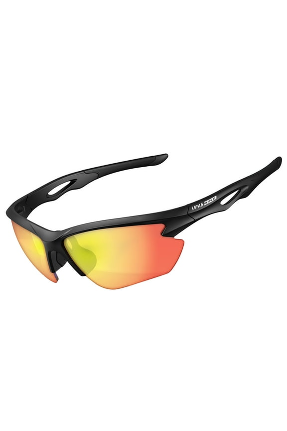 Bike Cycling Polarized Sunglasses Anti-UV400 Sports Running Sunglasses TR90 Unbreakable Frame Adult Unisex Goggles, (Matte Black Frame/Red Lens)