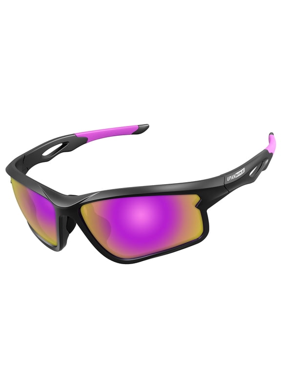 Bike Cycling Polarized Sunglasses Anti-UV400 Sports Sunglasses TR90 Unbreakable Frame PC Lens Adult Unisex Goggles, Matte Black Frame/Purple Lens