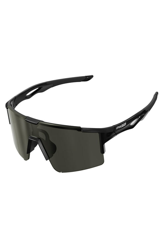 Bike Cycling Sunglasses Sports Sunglasses Anti-UV400 Large Size Lens TR90 Unbreakable Frame, Glossy Black Frame/Grey Lens