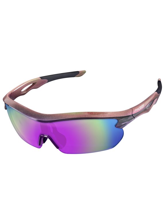 Bike Cycling Sunglasses Sports Sunglasses Anti-UV400 PC Lens TR90 Unbreakable Frame Unisex Adult Goggle (Glossy Purple Frame/Black Lens)