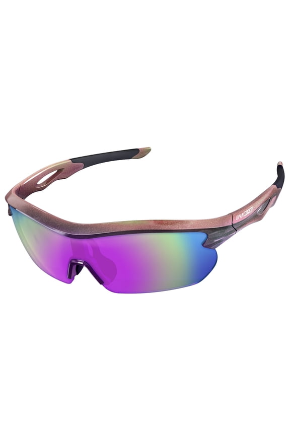 Bike Cycling Sunglasses Sports Sunglasses Anti-UV400 PC Lens TR90 Unbreakable Frame Unisex Adult Goggle (Glossy Purple Frame/Black Lens)