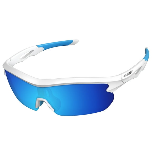 UPANBIKE Bike Cycling Sunglasses Sports Sunglasses Anti-UV400 PC Lens TR90 Unbreakable Frame Unisex Adult Goggle, Glossy White Frame/Blue Lens