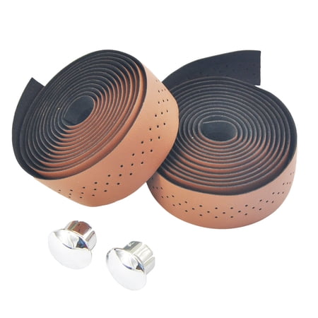 UPANBIKE Bike Handlebar Tape with Stomata Luxury Synthetic Leather Wraps for Road Bike, Light Brown