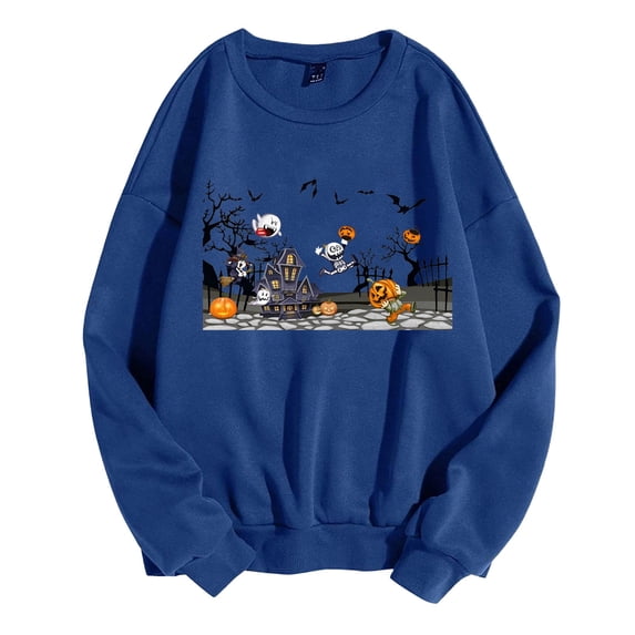 UPBEST Men's Hoodless Sweatshirts Crewneck 2024 New Fall Halloween Ghost Long Sleeved Autumn And Winter Outwear
