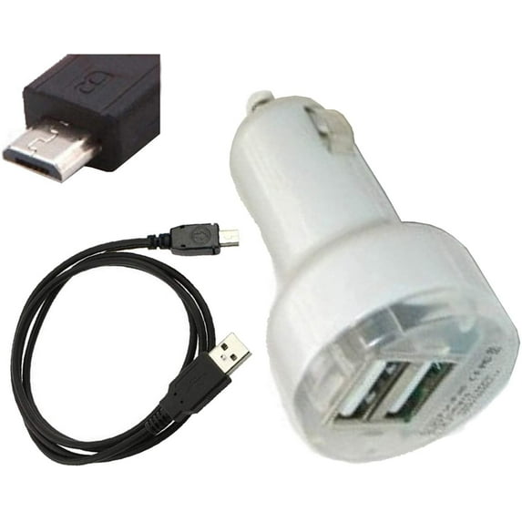 Car Two USB Ports DC Adapter + Micro USB Cable for Samsung Galaxy Nexus Smartphone S Relay 4G (T-Mobile) Android Smartphone SGH-T699 S Showcase (TracFone) Android SCH-S950C