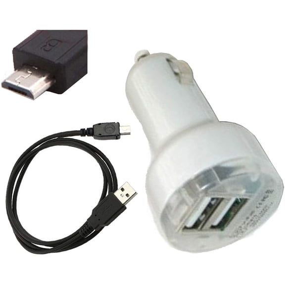 Car USB DC Adapter + USB Charging Cable for H-i-s-e-n-s-e Sero 7 Pro 7" / Sero 7 LT 7" / Sero 8 Tablet Lite Pro Premium WIFI Tablet PC Auto Vehicle Boat RV Cigarette Lighter Plug Power Supply