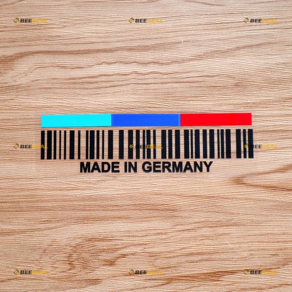 UPC Barcode Design M Tricolor Made in Germany Sticker Decal Vinyl - Black + tricolor 6" - Fit For BMW No Background Die-cut
