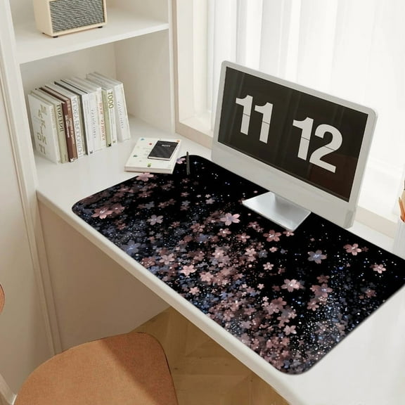 UPCEED Black Mouse Pad Pink Cherry Blossoms Mouse Pad 23.6"x11.8" HD Printed Non-Slip Stitched Edges Desktop Mat