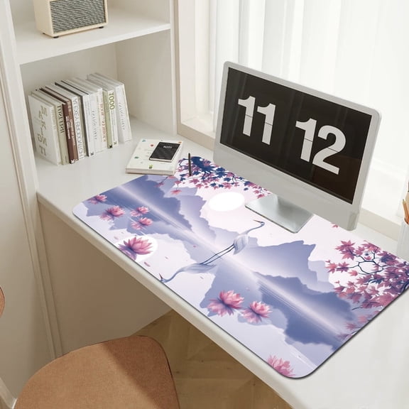 UPCEED Cherry Blossoms Mouse Pad Lotus Flowers Mouse Pad 23.6"x11.8" HD Printed Non-Slip Stitched Edges Desktop Mat