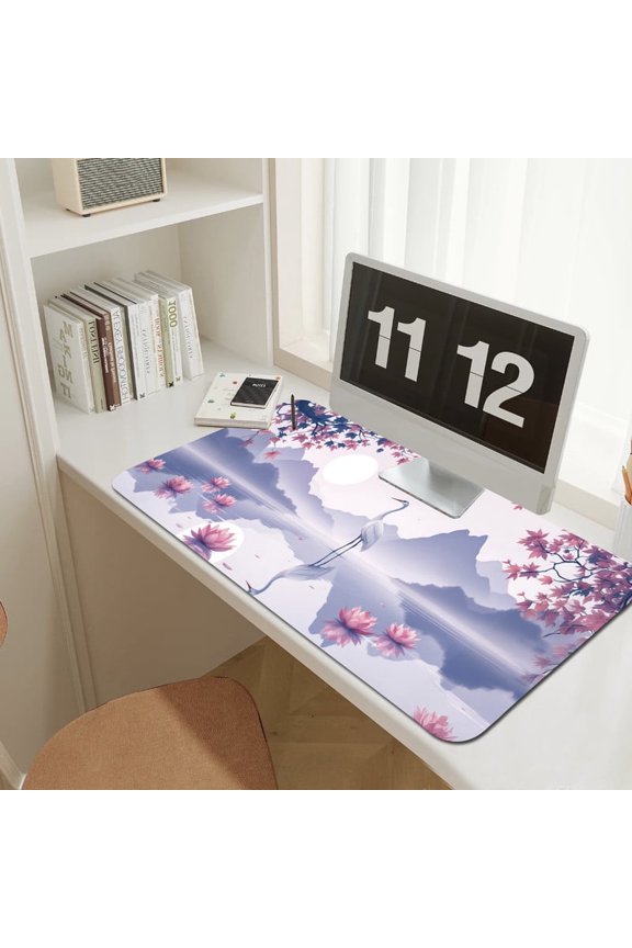 Cherry Blossoms Mouse Pad Lotus Flowers Mouse Pad 23.6"x11.8" HD Printed Non-Slip Stitched Edges Desktop Mat