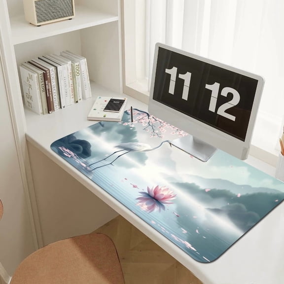 UPCEED Cherry Blossoms Mouse Pad Lotus Flowers Mouse Pad 23.6"x11.8" HD Printed Non-Slip Stitched Edges Desktop Mat