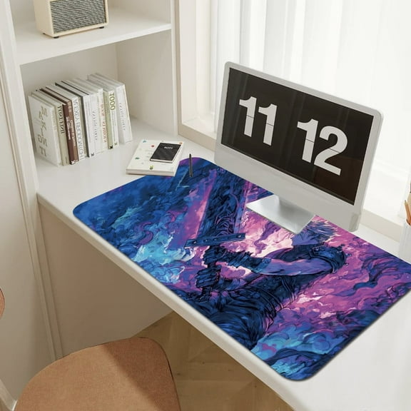 UPCEED Cloud Strife Anime Mouse Pad Battle Stance Sword Mouse Pad 23.6"x11.8" HD Printed Non-Slip Stitched Edges Desktop Mat