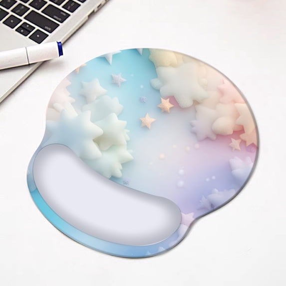 UPCEED Clouds Mouse Pad Wrist Support Stars Ergonomic Mouse Pad 8.9 "x 9.8" HD Printed Non-Slip Stitched Edges Wrist Rest Desktop Mat
