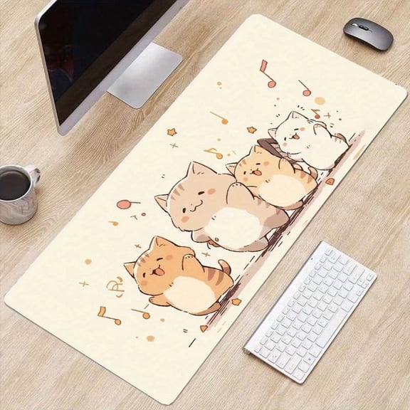 UPCEED Cute Mouse Pad Cartoon Cats Orange Mouse Pad 35.4"x15.5" HD Printed Non-Slip Stitched Edges Desktop Mat
