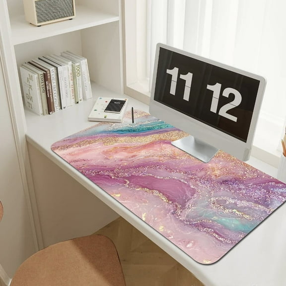 UPCEED Marble Mouse Pad Pink and Blue Mouse Pad 31.5"x11.8" HD Printed Non-Slip Stitched Edges Desktop Mat