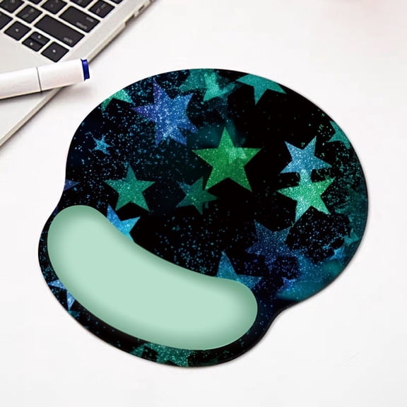 UPCEED Stars Mouse Pad Wrist Support Green Ergonomic Mouse Pad 8.9 "x 9.8" HD Printed Non-Slip Stitched Edges Wrist Rest Desktop Mat