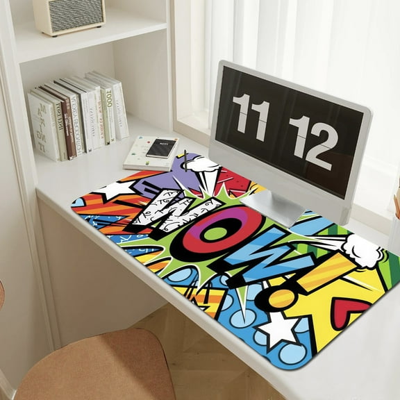 UPCEED Stars WOW! Mouse Pad Rainbow Graffiti Mouse Pad 31.5"x11.8" HD Printed Non-Slip Stitched Edges Desktop Mat