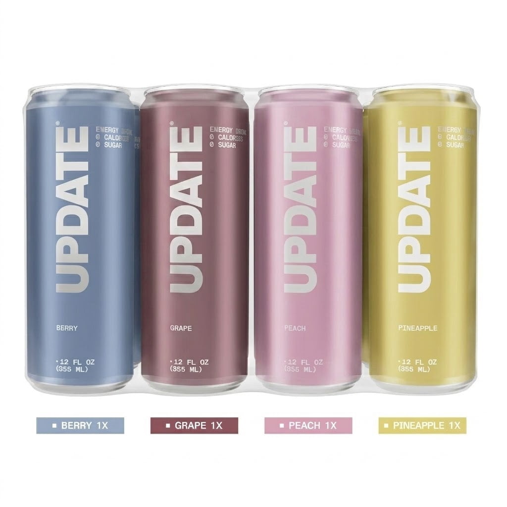 Upgrade Energy UPDATE Energy Drink, Caffeine Free, Zero Sugar, Variety 4-Pack, 12 fl ...