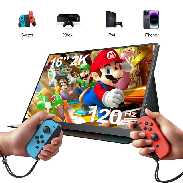 UPERFECT 16" Portable Gaming Monitor 120HZ 2K QHD for PS5, Xbox, Nintendo Switch, HDR FreeSync