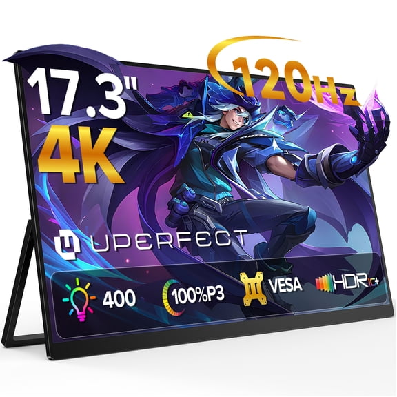 UPERFECT 17" 4K Portable Gaming Monitor, 120Hz, 3840x2160 Resolution, 100% DCI-P3 Color - BE173BU