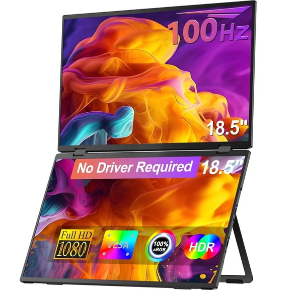 UPERFECT Delta Max Stacked Monitor Laptop Dual Screen Folding 18.5 Inch 100HZ FHD Ergonomic Compatibility