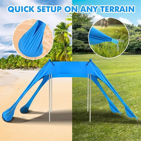 UPF 50+ Blue Portable Beach Sun Shelter - Windproof Water-Resistant Canopy with Sandbags & Carry Bag