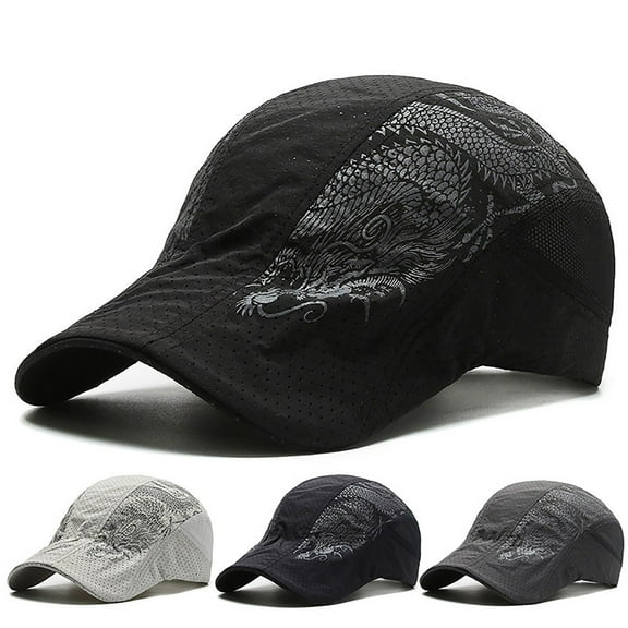UPF 50+ Breathable Sun Hat Mesh Hole Chinese Style Dragon Print Peaked Cap